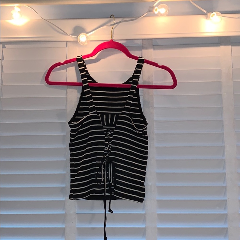 Black and white striped crop top.